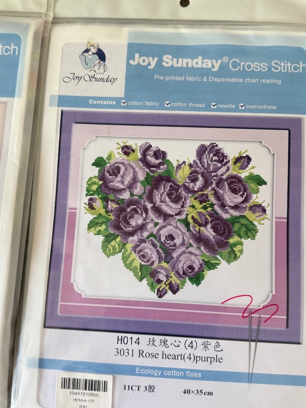 Floral Heart Wreaths Joy Sunday Cross Stitch Kit 11CT Pre-Printed Set of 3 - Picture 2 of 4